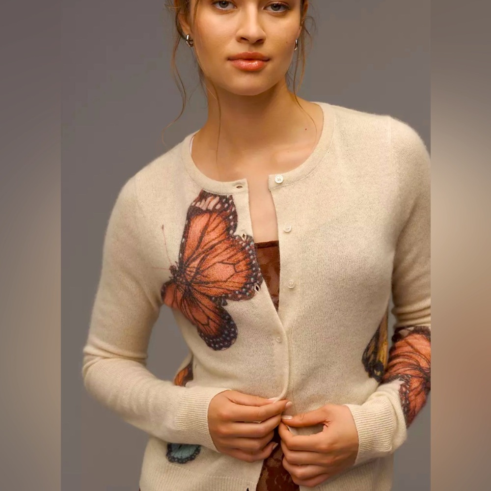 NWOT Anthropologie small Juliet Cashmere relaxed fit Cardigan Sweater butterfly